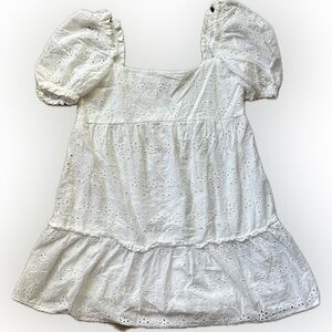 M H&M Divided white floral eyelet puff sleeve mini dress